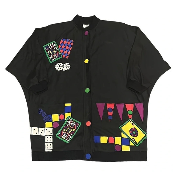 Vintage 80s Silkscapes Oversized Jacket Casino Royale Wearable Art One Size - Picture 2 of 11